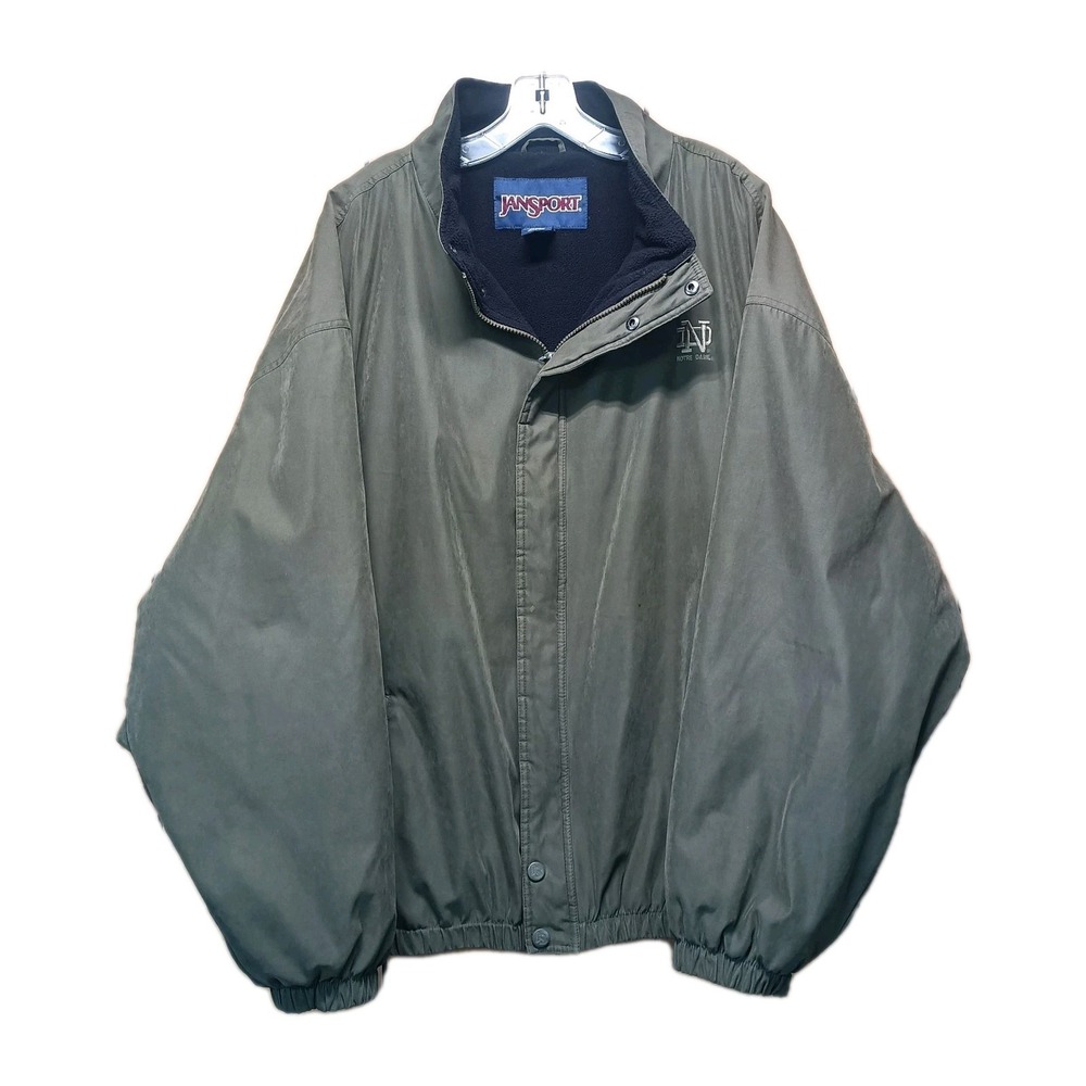 Vtg 90s Notre Dame JanSport Jacket Full‎ Zip Fleece Lined Adult XXL Green Suede